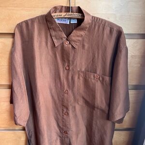 Vintage 🤎 Brown Silk Button Down Shirt Blouse